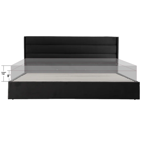 Elegant Hydraulic Lift Upholstered Storage Bed with Wingback Headboard, Linen Fabric, Button-Tufted Detailing, and Ample Under-Bed Storage for Bedding and Seasonal Items