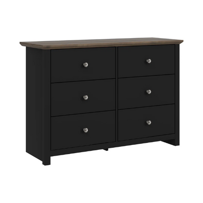 Modern 6-Drawer Double Dresser with Angled Sled Legs and Round Metal Hardware
