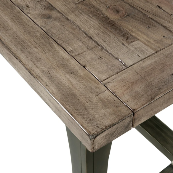 Oliver Grey Extension Dining Table – Rectangular Self-Storing Butterfly Leaf, Seats 6, Weathered Grey Finish with Antique Bronze Accents