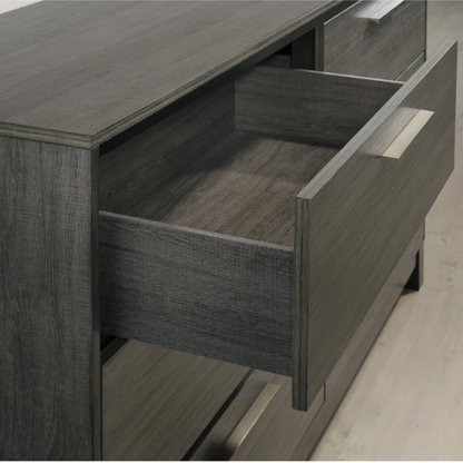 Contemporary 5-Piece Queen Bedroom Set with Solid Black and Weathered Gray Finish – Includes Bed, Dresser, Mirror, and Nightstands