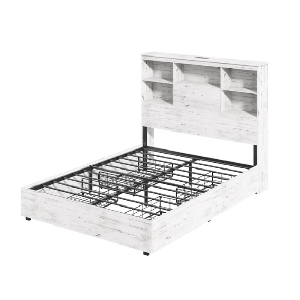 Innovative LED Bookcase Bed – Full/Double Size with Built-In Storage, Sleek Design, and LED Lighting for Modern Living