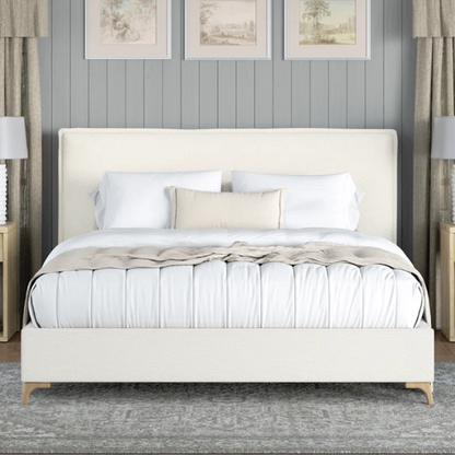 Luxurious King Size Flange-Edge Bouclé Bed Frame with Padded Headboard – Soft, Textured Fabric, Solid Wood Support