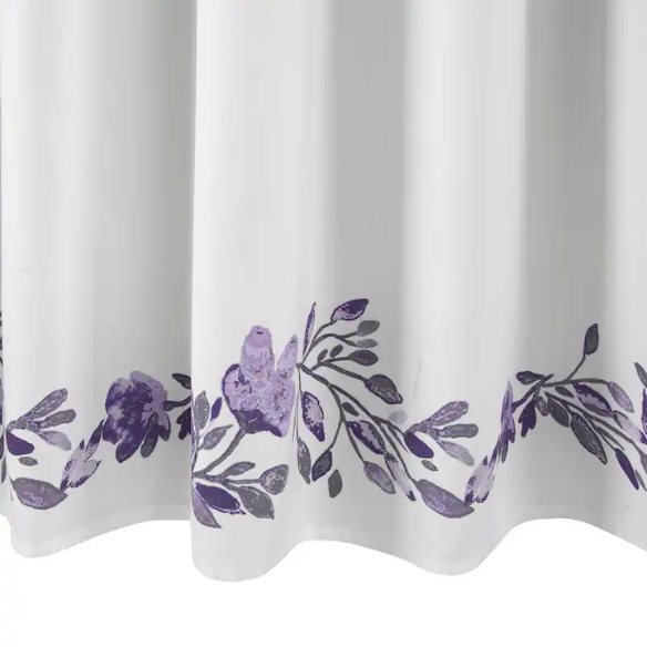 Purple and Grey Floral Vine Shower Curtain – Shabby Chic Farmhouse Style, 72" x 72"