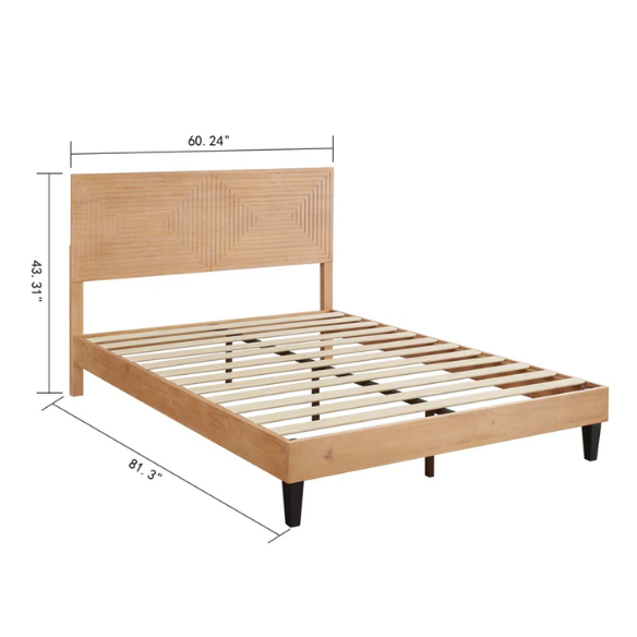 Queen Size Solid Wood Bed with Intricate Engraved Design – Timeless Craftsmanship and Elegance