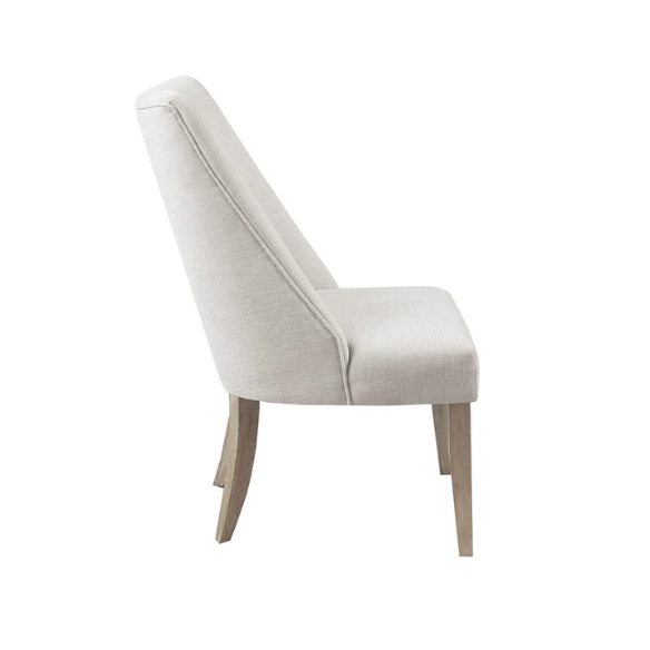 Beige High Back Upholstered Dining Chairs (Set of 2) with Weathered Rustic Wood Legs – Farmhouse Style Seating