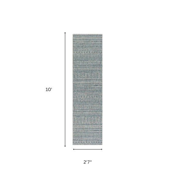 Striped Geometric Area Rug – Aqua & Taupe, Durable Polypropylene, Low-Pile Design for High-Traffic Indoor/Outdoor Spaces