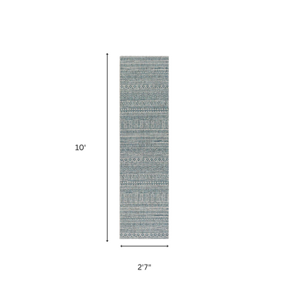 Striped Geometric Area Rug – Aqua & Taupe, Durable Polypropylene, Low-Pile Design for High-Traffic Indoor/Outdoor Spaces