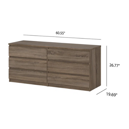 Versatile 60.5" 6-Drawer Double Dresser with Smooth Metal Glides and Clean-Lined Silhouette