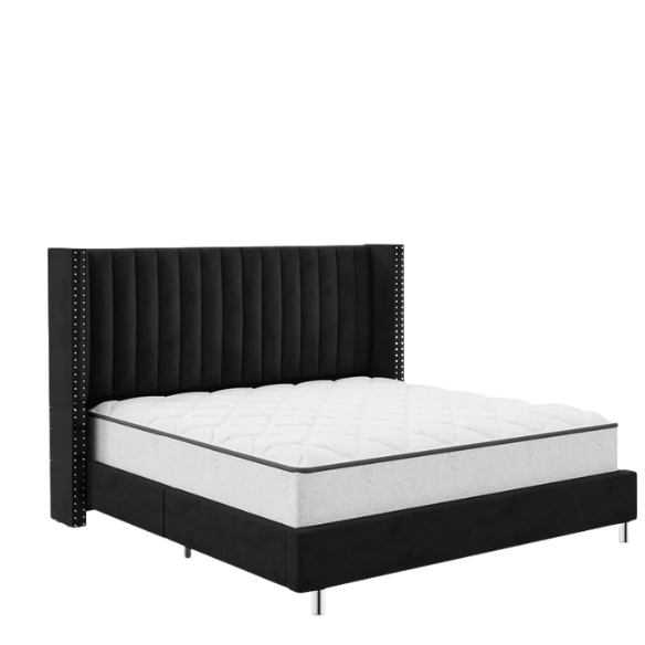 Velvet Upholstered Queen Size Platform Bed with Tufted Button Detail on Headboard
