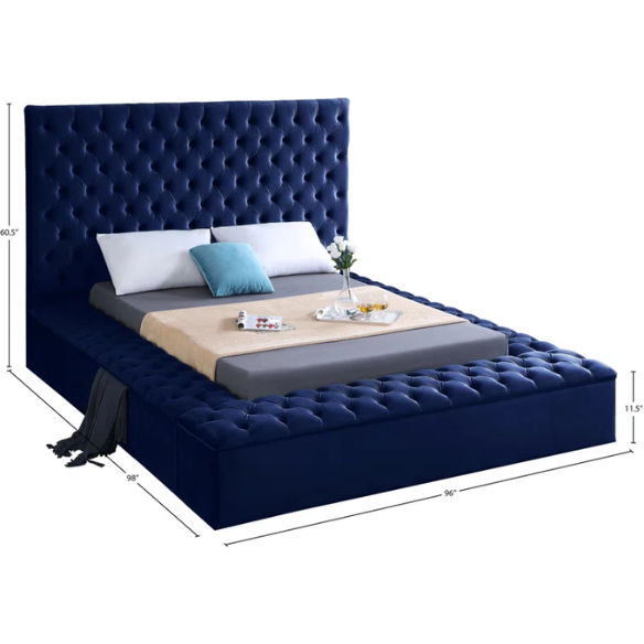 Elegant Velvet Upholstered King Size Platform Storage Bed with Tufted Headboard and Slats