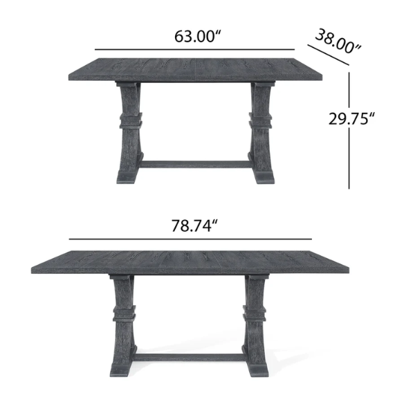 Rustic Wood Expandable Dining Table with X-Frame Base – Rubberwood Top, Extension Leaf, and Natural Rustic Design