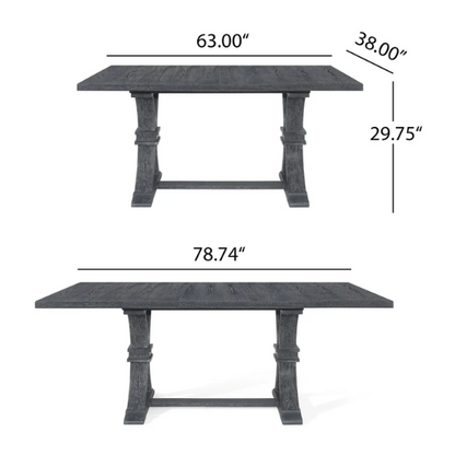 Rustic Wood Expandable Dining Table with X-Frame Base – Rubberwood Top, Extension Leaf, and Natural Rustic Design
