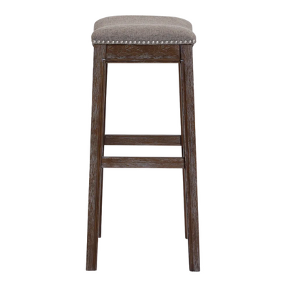 Saddle-Seat Wood Bar Stool with Upholstered Seat – Stylish and Durable Bar Stool in Distressed Espresso Finish
