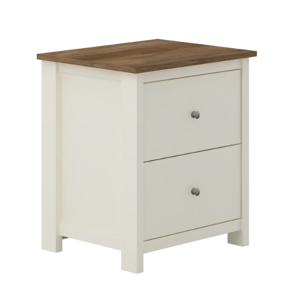2-Drawer Nightstand – Neutral Engineered Wood, Streamlined Rectangular Design, Four Block Legs, Convenient Storage with Roller-Glide Drawers & Metal Knobs, Perfect for Traditional & Contemporary Bedroom
