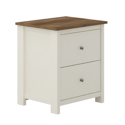 2-Drawer Nightstand – Neutral Engineered Wood, Streamlined Rectangular Design, Four Block Legs, Convenient Storage with Roller-Glide Drawers & Metal Knobs, Perfect for Traditional & Contemporary Bedroom