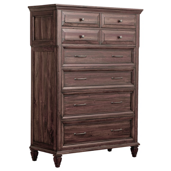 Old-World Charm Meets Glamour in 5-Piece Queen Bedroom Set – Rich Brown Finish with Crown Molding, Felt-Lined Drawers, and Built-In Outlets