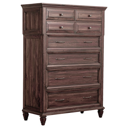 Old-World Charm Meets Glamour in 5-Piece Queen Bedroom Set – Rich Brown Finish with Crown Molding, Felt-Lined Drawers, and Built-In Outlets