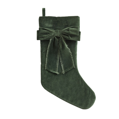 Hunter Green Velvet Christmas Stocking with Bow – Luxury Cotton Velvet Holiday Décor