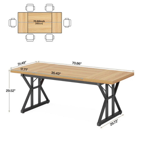 Farmhouse Dining Table for 6-8 People – Rectangular Wood Kitchen Table with X-Shaped Accents, Spacious & Multifunctional for Dining, Office, or Gathering
