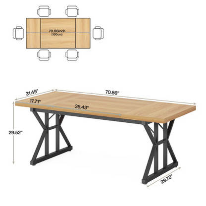 Farmhouse Dining Table for 6-8 People – Rectangular Wood Kitchen Table with X-Shaped Accents, Spacious & Multifunctional for Dining, Office, or Gathering