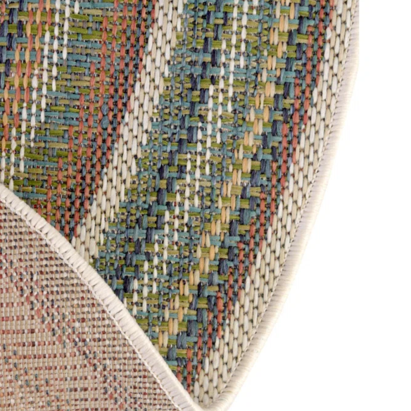 Coastal-Inspired Geometric Rug – Fade & Stain-Resistant, Green & Orange Pattern, Ideal for Indoor/Outdoor Use