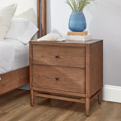 4-Piece Queen Bedroom Set with Panel Bed, 2 Nightstands, and Chest – Medium Brown Oak Finish