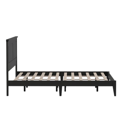 King Size Solid Oak Platform Storage Bed with Inset Panel Headboard, Molding Detail, and Slat System