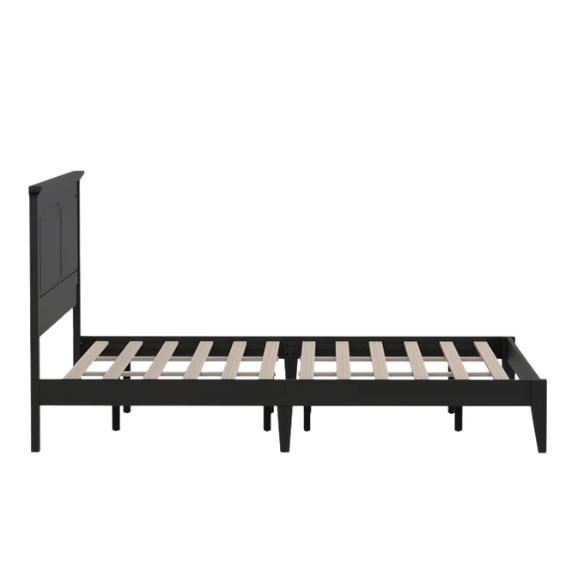 King Size Solid Oak Platform Storage Bed with Inset Panel Headboard, Molding Detail, and Slat System