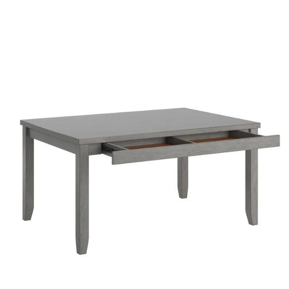 Solid Wood Rectangular Dining Table with Two Drawers – Distressed Finish, Rubberwood Construction, and Organized Storage