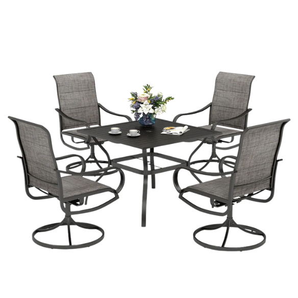 Patio Dining Set | Outdoor Furniture with Table and Swivel Chairs | All-Weather Garden Furniture with Umbrella Hole for Shade