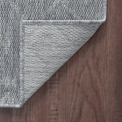 Boho-Inspired Greyish Blue & Ivory Geometric Rug – Fade & Stain-Resistant, Low-Pile, Perfect for High-Traffic Indoor/Outdoor Spaces