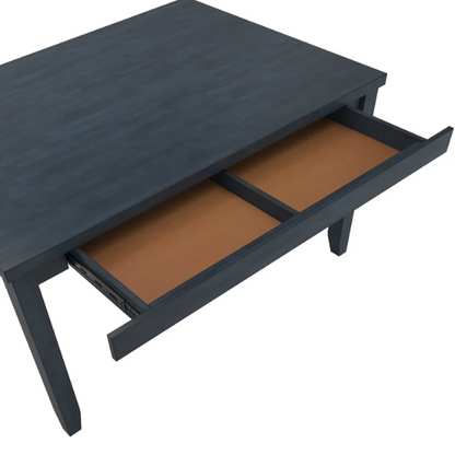 Solid Wood Rectangular Dining Table with Two Drawers – Distressed Finish, Rubberwood Construction, and Organized Storage