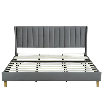 Luxury Corduroy Upholstered King Size Platform Bed Frame - Stylish Modern Wingback Design with Ultimate Comfort