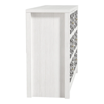 Boho-Inspired 45.4" 6-Drawer Dresser with Distressed Finish and Openwork Floral Details