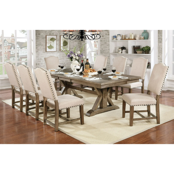 Rustic Oak 90-Inch Expandable Dining Table – Classic Country Charm with Double Pedestal Base, Seats 8, Solid Wood Construction