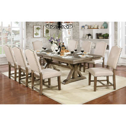 Rustic Oak 90-Inch Expandable Dining Table – Classic Country Charm with Double Pedestal Base, Seats 8, Solid Wood Construction
