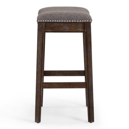Saddle-Seat Wood Bar Stool with Upholstered Seat – Stylish and Durable Counter/Bar Stool in Weathered Natural or Distressed Espresso Finish