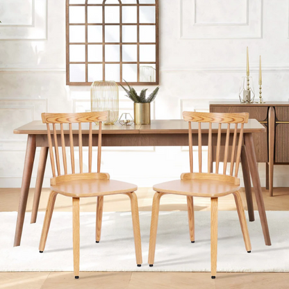 Solid Wood Slat Back Windsor Dining Chairs (Set of 2) – Sturdy, Eco-Friendly Construction with Ergonomic Backrest & Adjustable Foot Pads