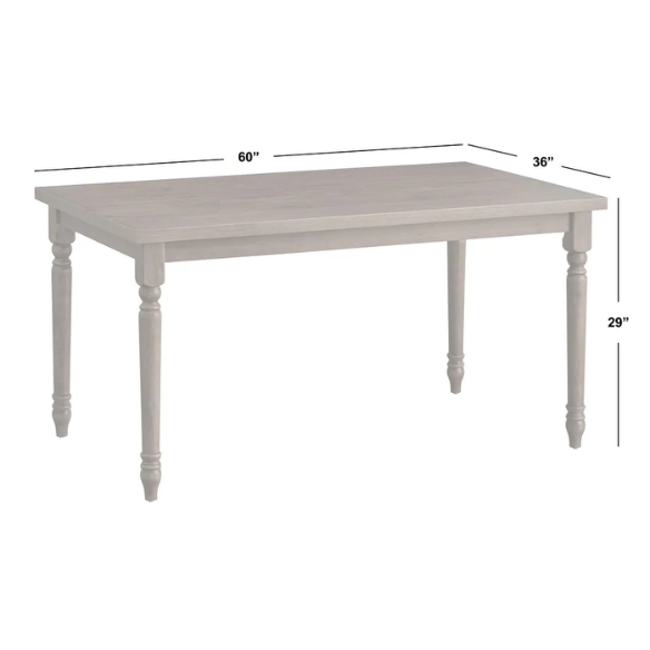 French Country Dining Table – Weathered Grey Finish, Solid Rubberwood & Veneered MDF, Turned Legs for Timeless Farmhouse Charm