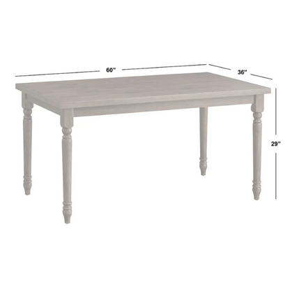 French Country Dining Table – Weathered Grey Finish, Solid Rubberwood & Veneered MDF, Turned Legs for Timeless Farmhouse Charm