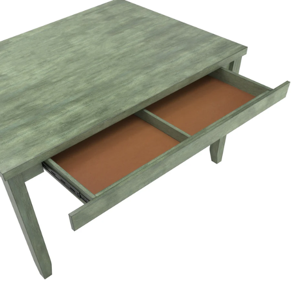 Solid Wood Rectangular Dining Table with Two Drawers – Distressed Finish, Rubberwood Construction, and Organized Storage