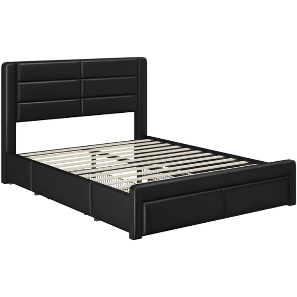 King Size Vegan Leather Metal Platform Storage Bed with 3 Drawers, Tufted Headboard, and Built-In USB Ports – Modern Design for Ultimate Comfort and Convenience