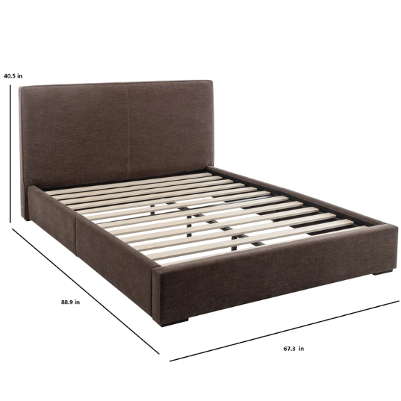 Elegant Brown Queen Size Upholstered Bed with Soft Bouclé Polyester Fabric – Modern and Stylish