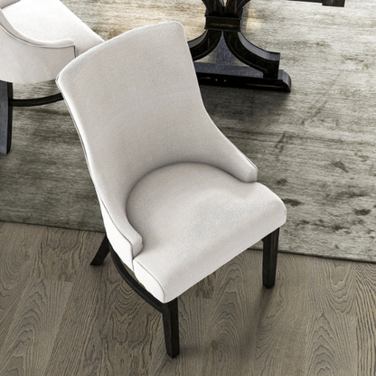 Beige Upholstered Farmhouse Dining Chairs with Black Wooden Legs (Set of 2) – Padded Comfort Seating for Kitchen or Dining Room