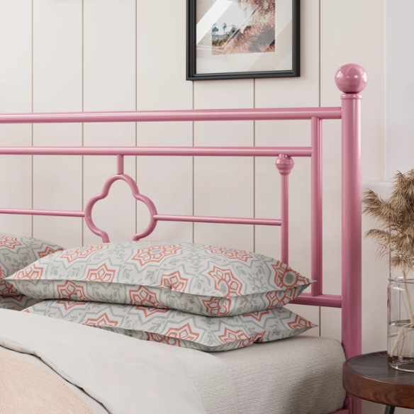 Elegant Metal Open-Frame Platform Bed with Quatrefoil Design and Classic Finial Posts – Timeless French Country Style with Under-Bed Storage