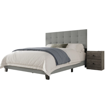 Elegant Solid Grey Queen Bedroom Set with Button-Tufted Upholstered Bed and Matching Nightstands – 3-Piece Set