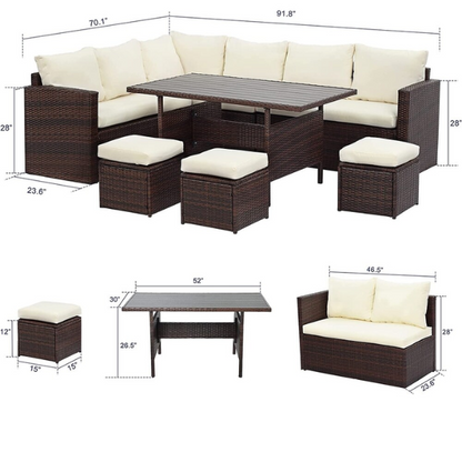 All-Weather Wicker Patio Furniture Set | Stylish Conversation Set with Cushioned Seats and Pillows | Perfect Outdoor Dining Solution