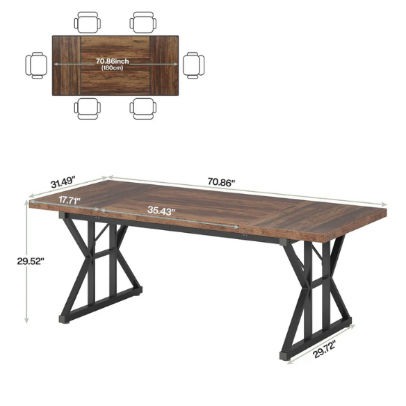 Farmhouse Dining Table for 6-8 People – Rectangular Wood Kitchen Table with X-Shaped Accents, Spacious & Multifunctional for Dining, Office, or Gathering