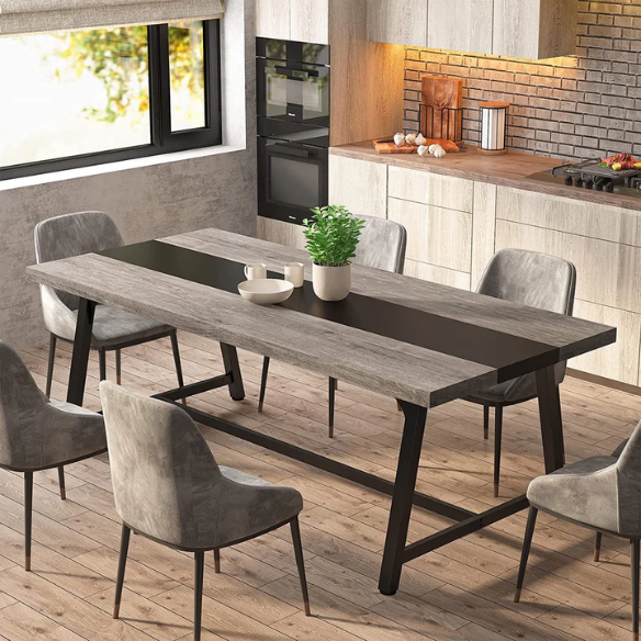70.87-Inch Rectangular Dining Table for 8 – Sturdy Wood Kitchen Table with Industrial Metal Frame, Versatile Use for Dining, Office, or Events