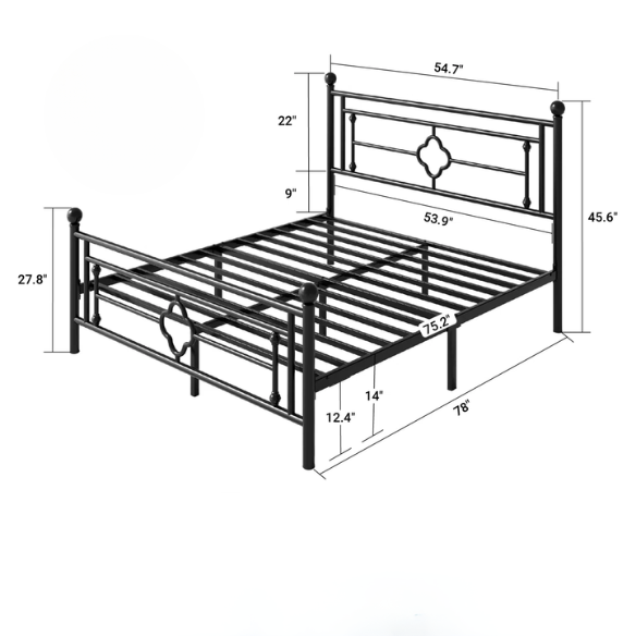 Durable Metal Platform Bed – Full Double Size with Sturdy Frame and Modern Design